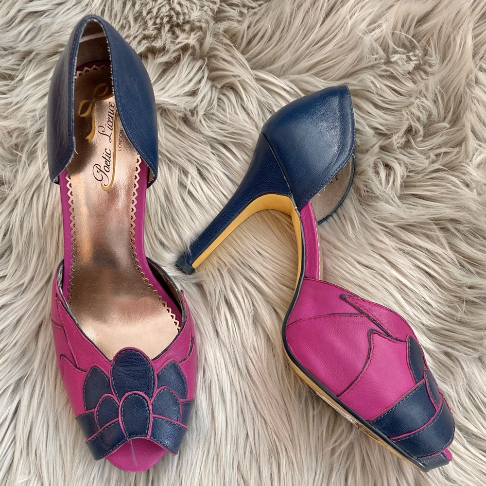 Poetic License Navy and Fuchsia Floral D'Orsay Heels